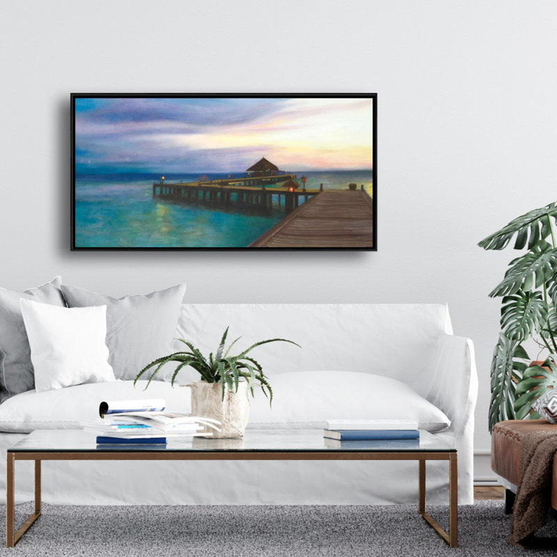 Boardwalk with sunset - 24"x48" Framed canvas