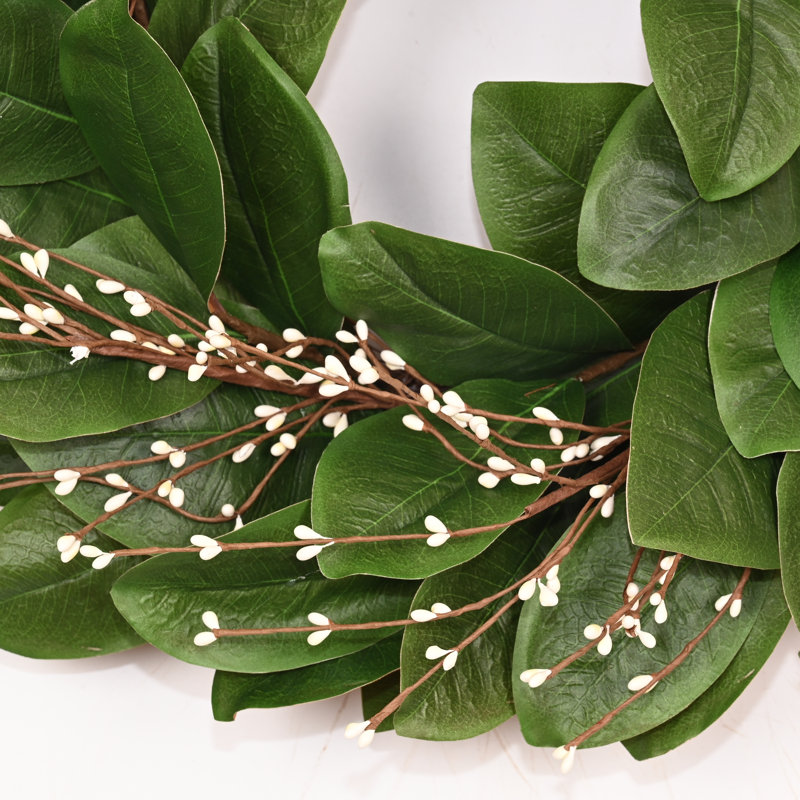 Couronne de feuilles de magnolia artificielle 24 po 24 po, Cream