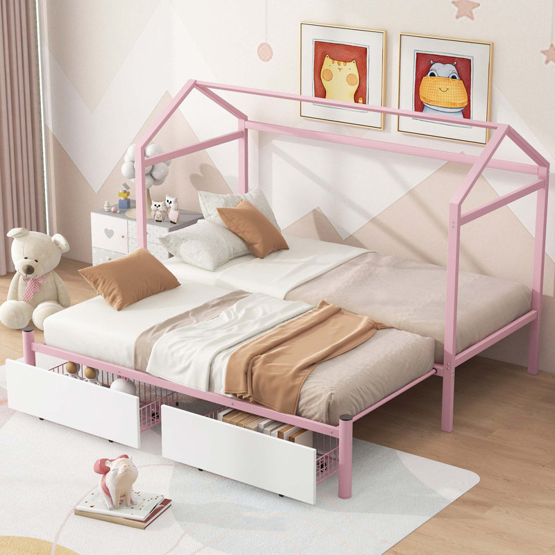 Lit simple TG avec 2 tiroirs, Rose