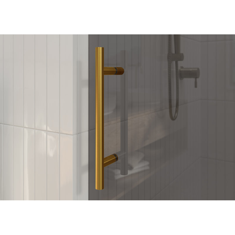 Equinox 56 - 60 in. x 60 in. Fully Frameless Gray Tinted Sliding Bathtub Door, Satin Brass