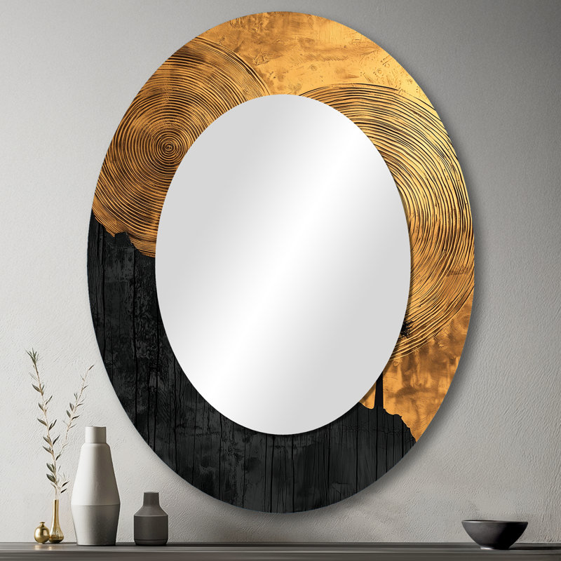 Mysteries Of A Dark Onyx Wood Slice III - Gold Traditional Oval Wall Mirror, 43" x 33"