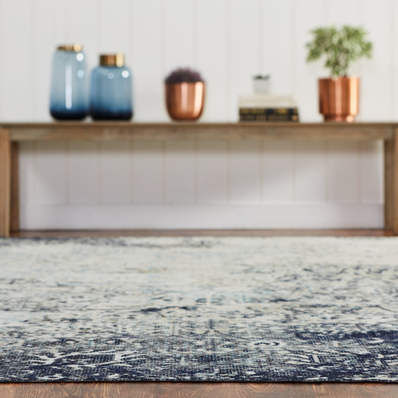 Pocasset Abstract Area Rug in Blue/Gray/Navy, Rectangle 9'3" x 13'