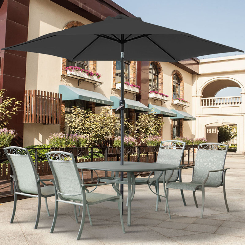 Prado Traditional Parasol, Black, 220cm H x 250cm W x 250cm D