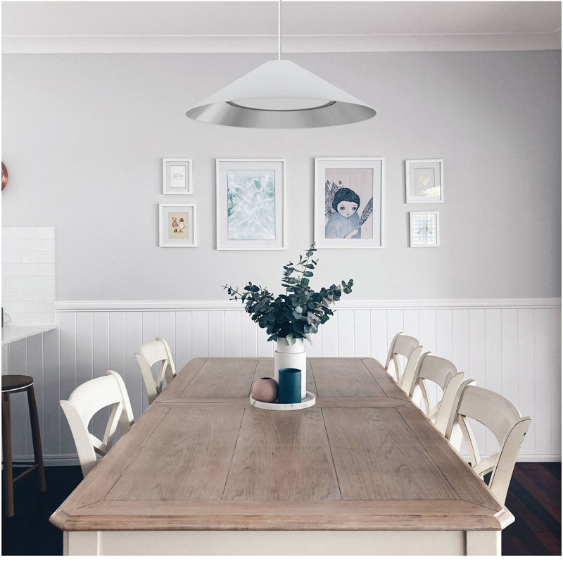 Luminaire suspendu 1 lumière Carington, Blanc mat, Blanc / argent