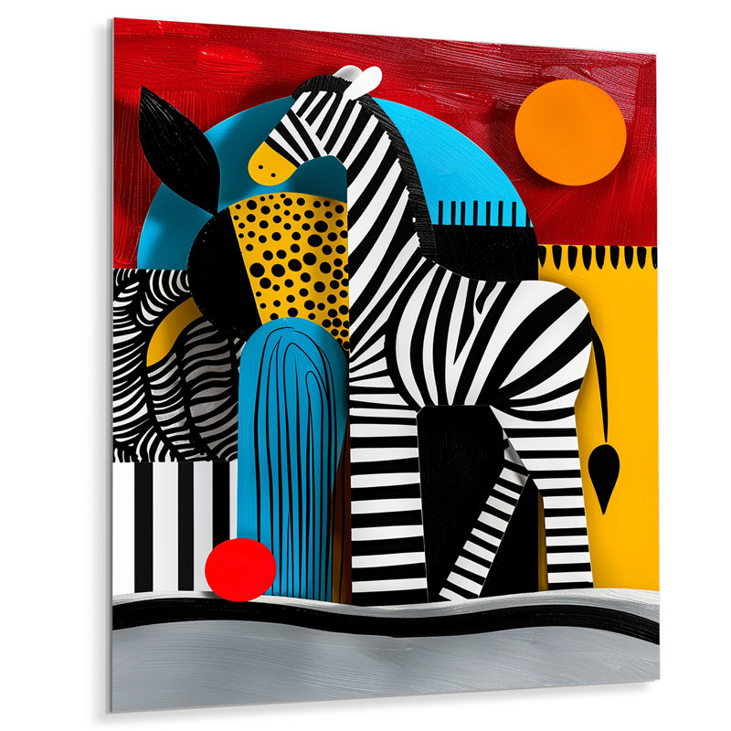 Abstrait géométrique ludique rétro - Art mural animal zèbre, Sans cadre, métal, H 20 po x l 12 po