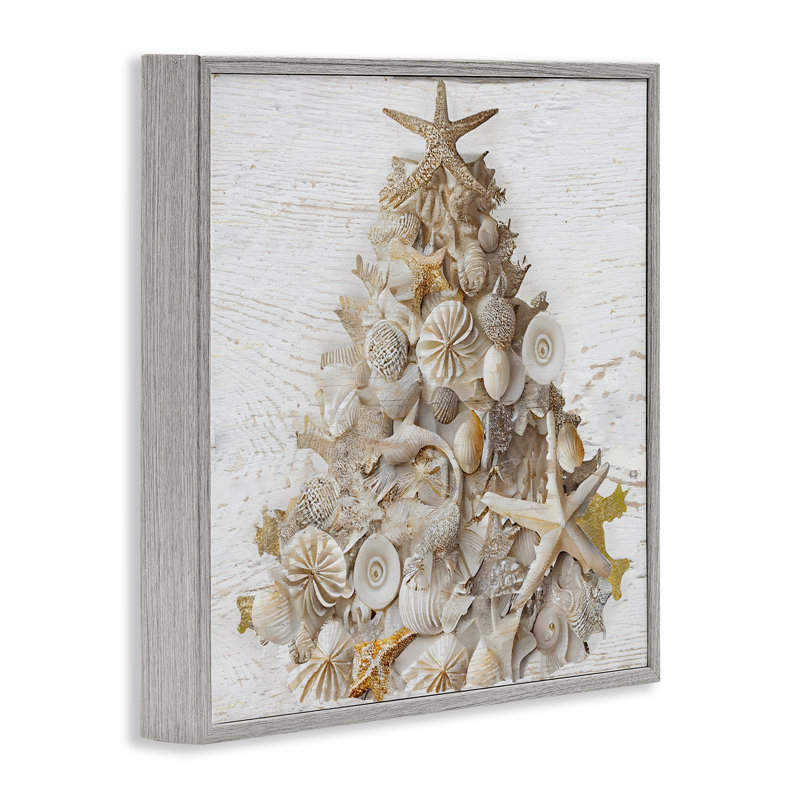 Rustic Holiday Seashell Tree Framed Giclee, design by Sasha, Farmhouse Grey Framed Giclee, 12" H x 12" W