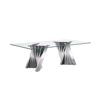Reflective Elegance: Tempered Glass Coffee Table | Silver-mirrored Stainless Steel Base | Modern Living Room Focal Point