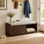 Banc à chaussures en volets vieillis avec rangement et coussin, charme rétro pour salon et entrée-1225460060