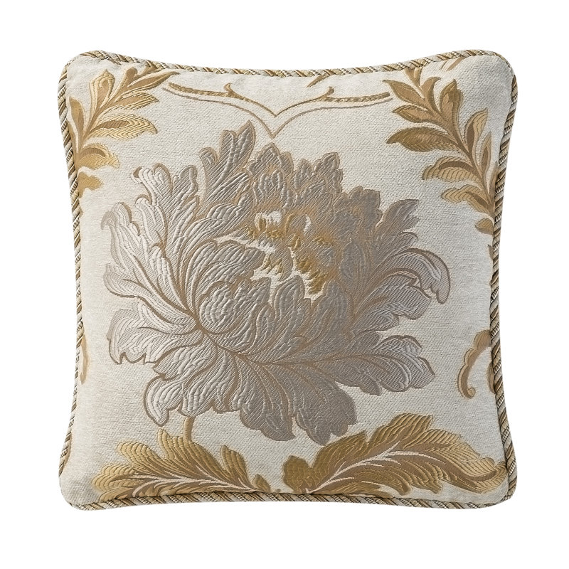 Ivory and Gold Embroidered Floral Jacquard Pillow Set