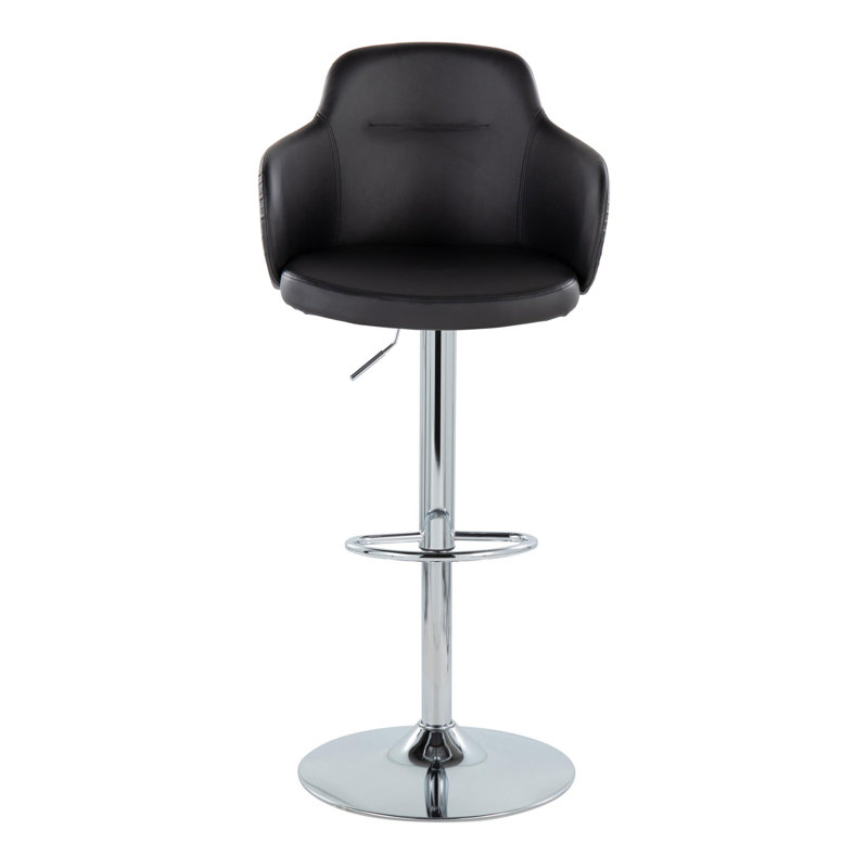 Black Adjustable Swivel Metal Barstool Set with Upholstered Seat