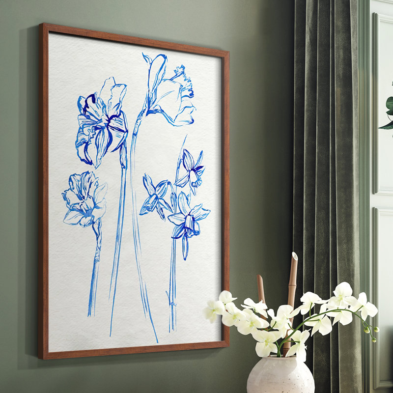 Inky Daffodils I, reproduction encadrée - bois massif, Brun, H 14 po x l 11 po