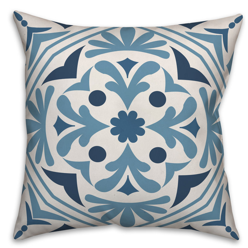  Coussin Medallion, Bleu, 16 po x 1 po, Polyester / bourre en polyester