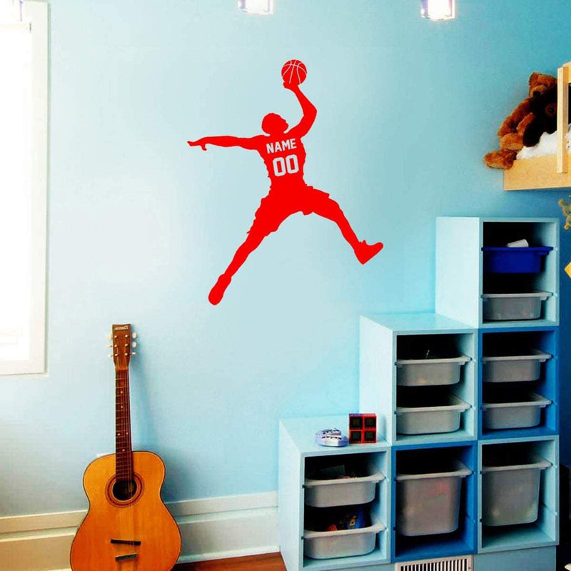 Décalcomanie murale Trinx Basketball Dunking Ball avec nom personnalisé - CS40, H 15 po x l 13 po, Rouge, Oui