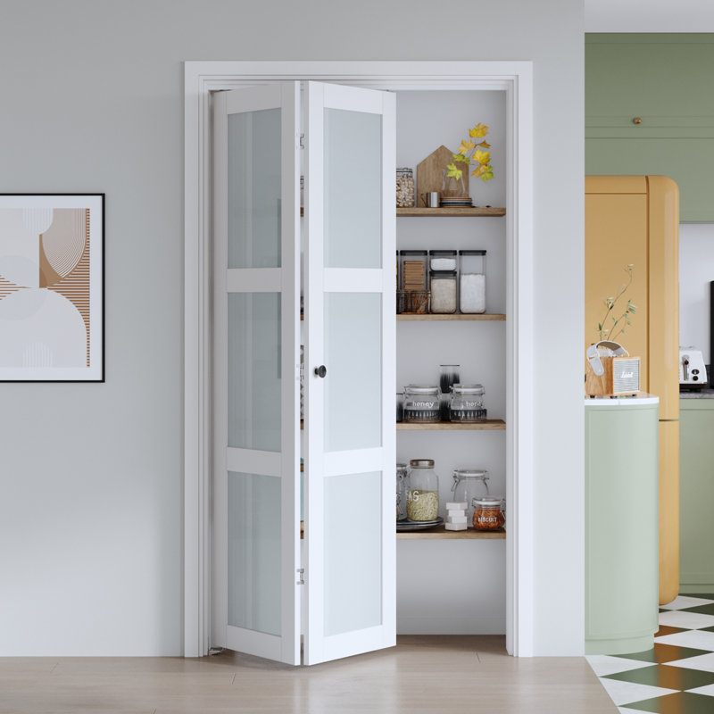 Porte pliante en verre givré et en bois manufacturé massif avec trousse de quincaillerie d'installation, 42 po x 80 po, 2