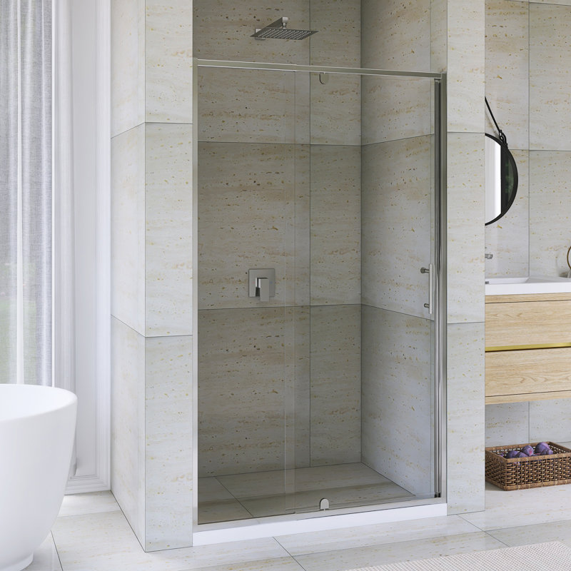 38-42"W X 71"H Aluminum Framed Pivot Shower Door With Magnetic Seal Closure System In Chrome Finish, Chrome