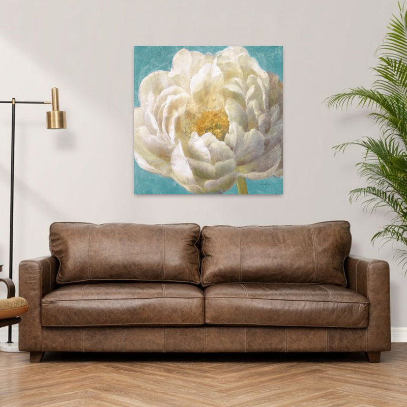 Art traditionnel en fleurs avec fleurs bleues, H 36 po x l 36 po