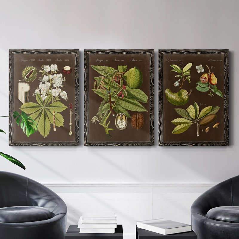 Châtaignier sur suède - Ensemble de 3 peintures sur toile encadrées, H 43,5 po x l 31,5 po x P 1 po, Toile avec cadre noir