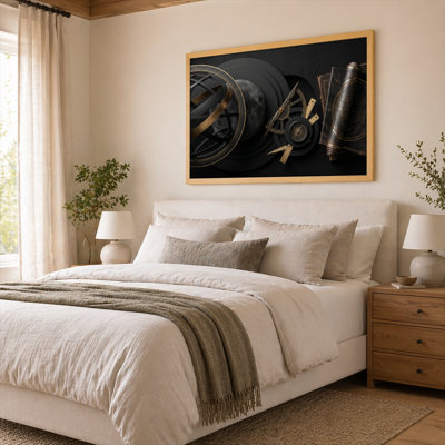 Art mural encadré d'aspect chêne naturel pour salon, chambre à coucher, bureau ou vestibule - décoration murale décorative avec art Steampunk