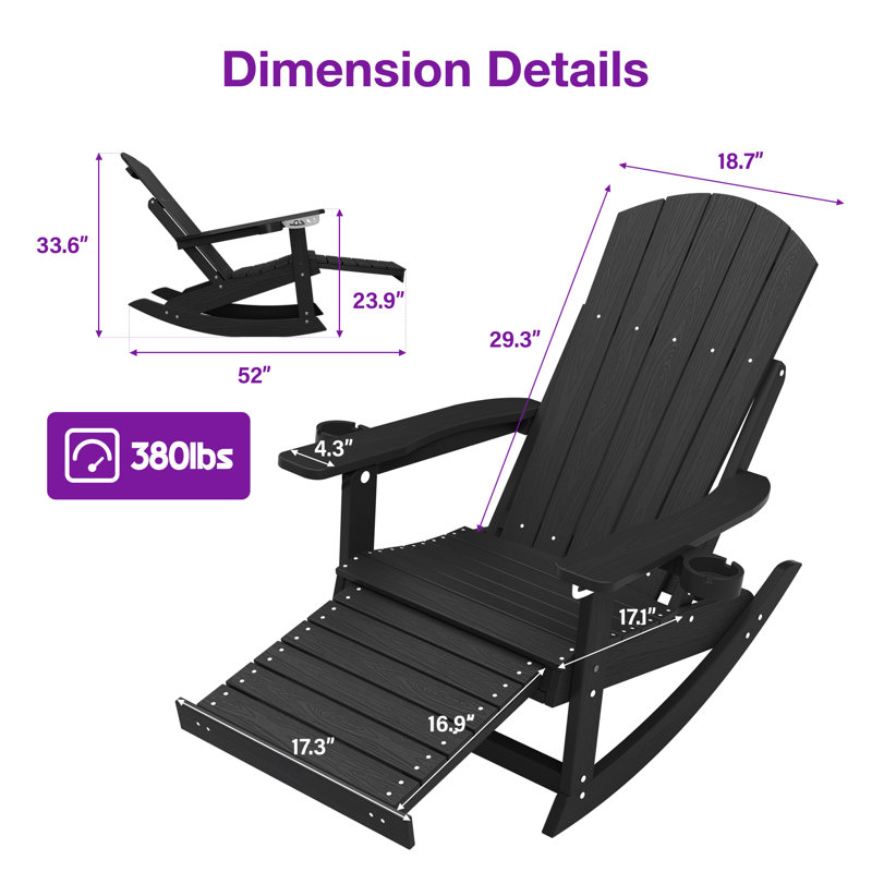 HIPS Outdoor Rocking Chair With Hidden Ottoman, Black