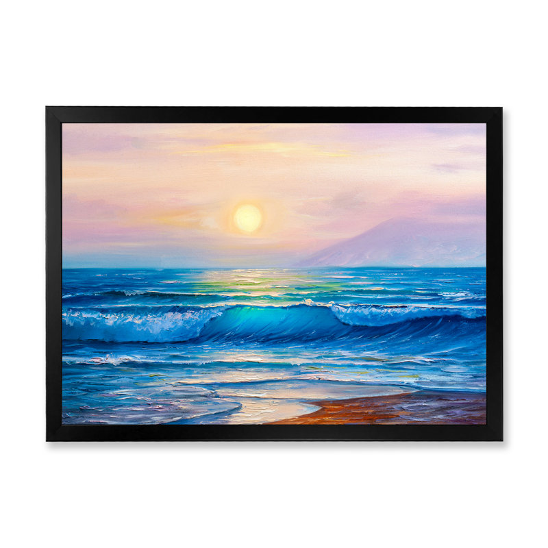«Ocean Sunset And Waves», reproduction sur toile flottante, Cadre noir, H 8 po x l 12 po x P 1 po