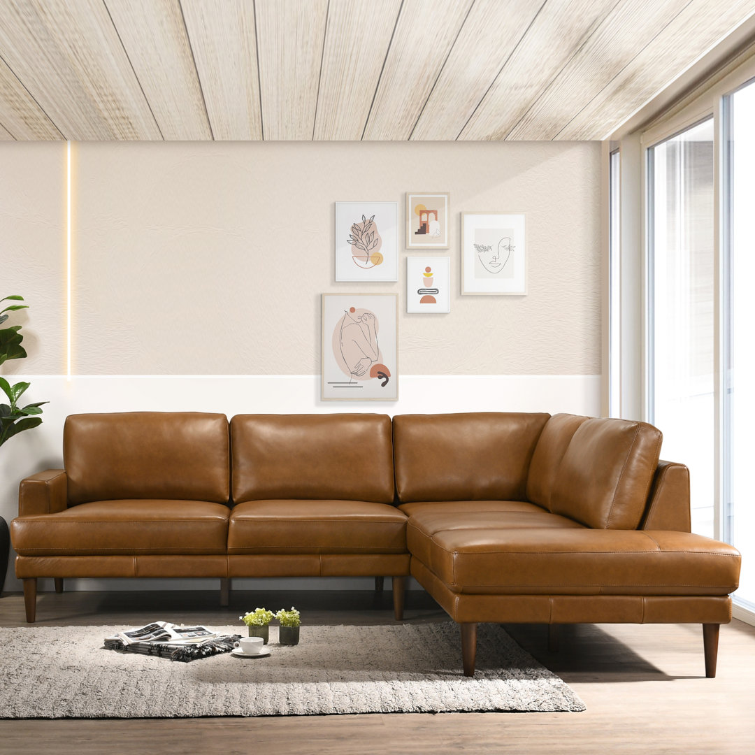 Patterson 2 - Piece Mid Century Modern Style Livingroom Leather Chaise Sectional Steelside™ 