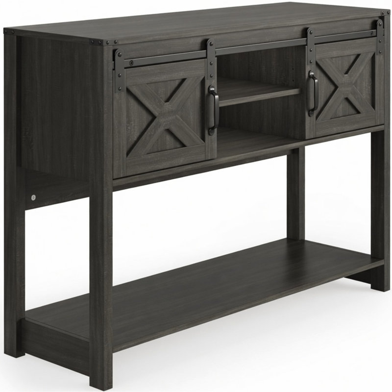 Table d'entrée de ferme moderne 46 "avec rangement et porte de grange coulissante, gris foncé