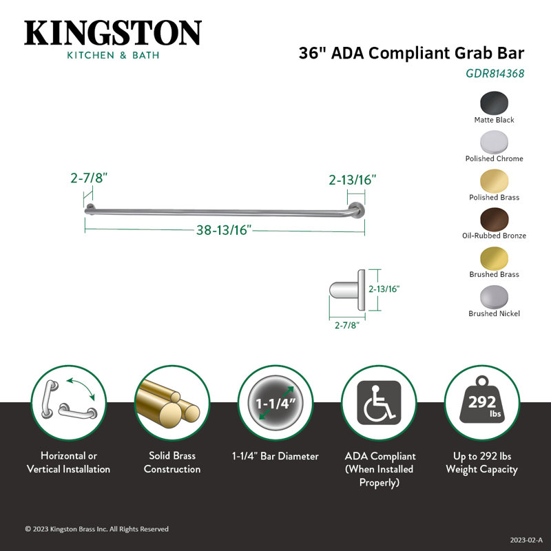 Kingston Brass Silver Sage 1-1/4 Inch O.D Grab Bar, Brushed Nickel, 38.75" W