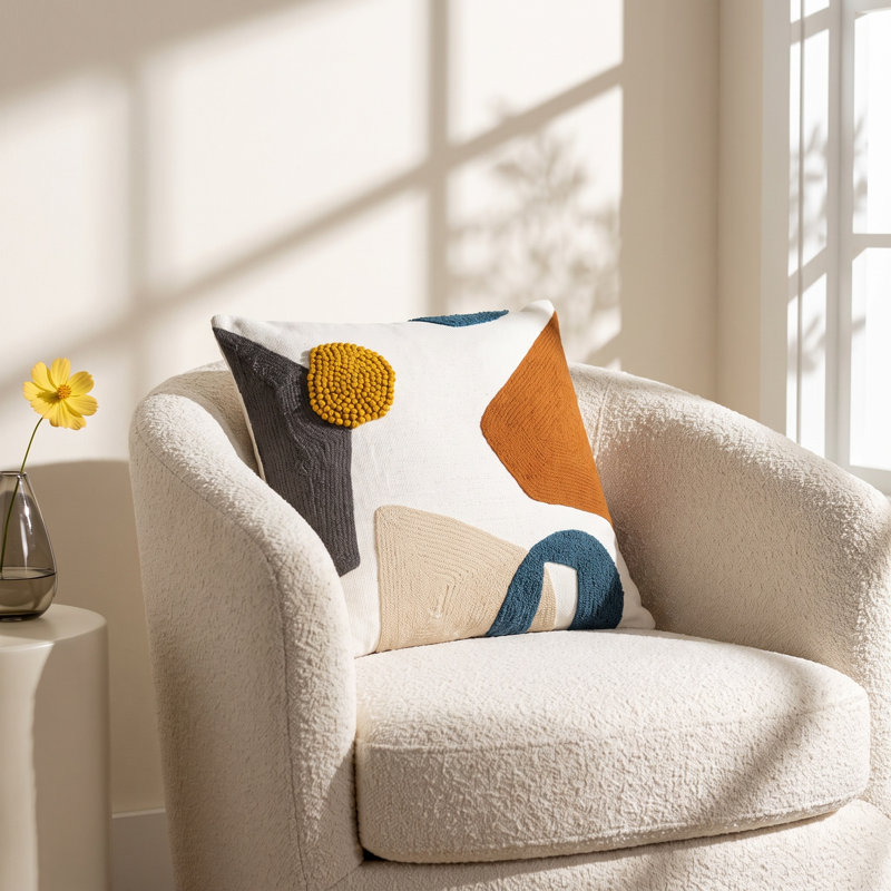 Fulbourn Embroidered Cotton Throw Pillow, Polyester/Polyfill