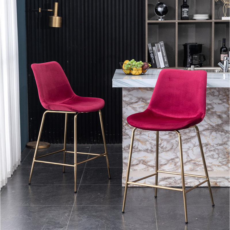 2pcs 26.50" Red Velvet Counter Height Stool - & Classy , Sleek Design
