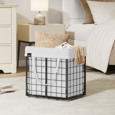 11 Gal. (50L) Laundry Basket, Laundry Hamper, Collapsible Clothes Hamper, Removable And Washable Liner, Metal Wire Frame, For Bedroom Bathroom