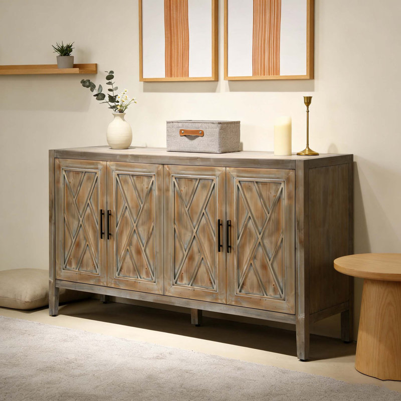Buffet 60 pouces avec 4 portes, Brun antique