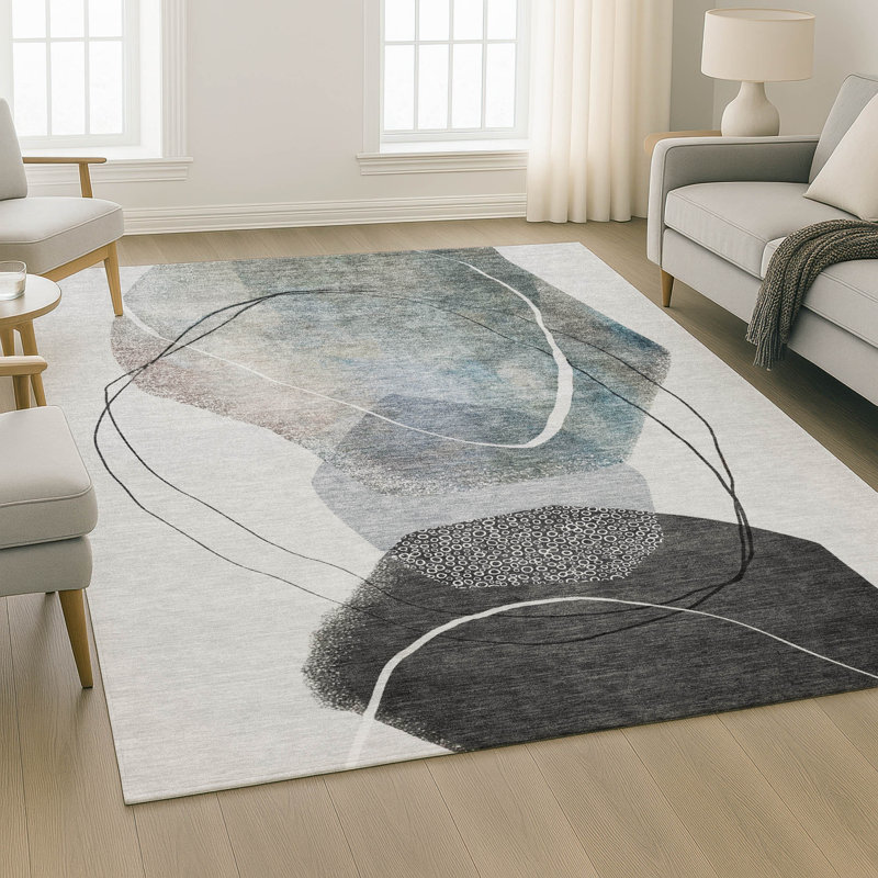 Tapis abstrait lavable à la machine de qualité supérieure Mayfield AMF2077, Ivoire ivoire, 2 pi 6 po x 3 pi 10 po