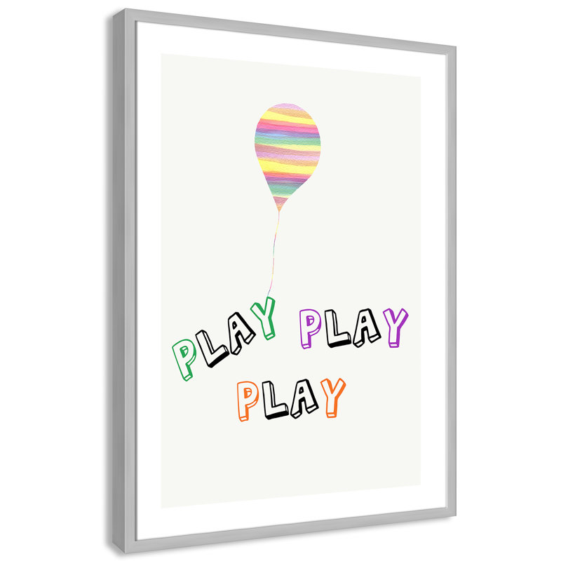 Play Play Play, impression sur papier, H 34,5 po x l 24,5 po x P 1,18 po, Encadré de boîte argent