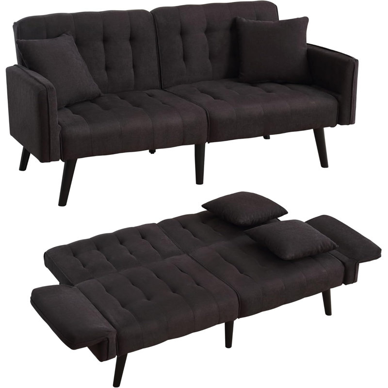Canapé-lit de 56 po avec canapé-lit de style moderne Mid-Century avec dossier réglable et accoudoirs, Noir, noir, noir, noir