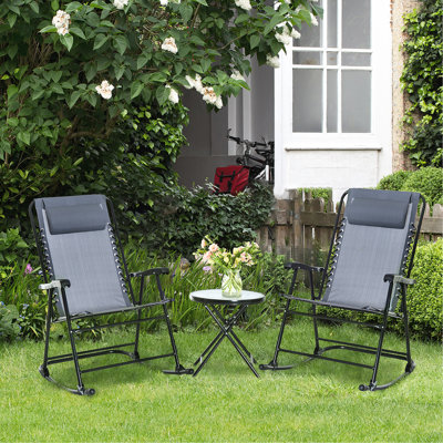 Ensemble bistro 3 pièces Outsunny, chaise pliante d'extérieur avec table basse en verre
