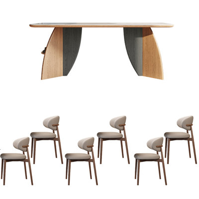 Sintered stone solid wood ash dining table set