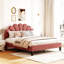 Magnifique grand lit plateforme tapissier avec tête de lit en velours rouge-709236399-709236396