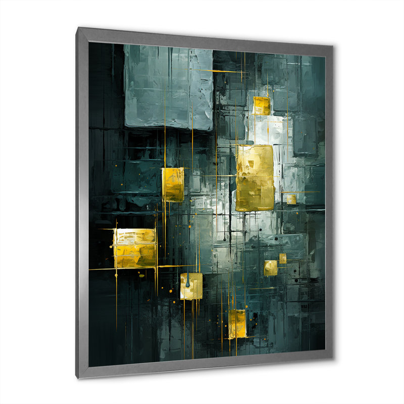 Emerald Reflections Abstract Cubist I - Peinture abstraite sur toile, art mural, H 32 po x l 24 po x P 1 po