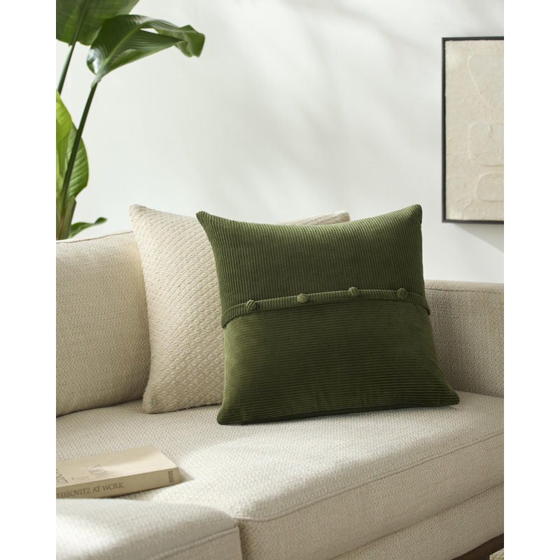 Housse et insert de coussin en velours côtelé, Vert, Carré 20 po, Polyester