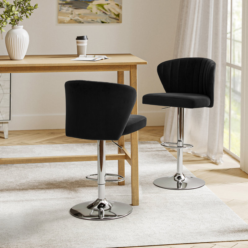 Swivel Upholstered Counter Stool with Metal Frame, Black