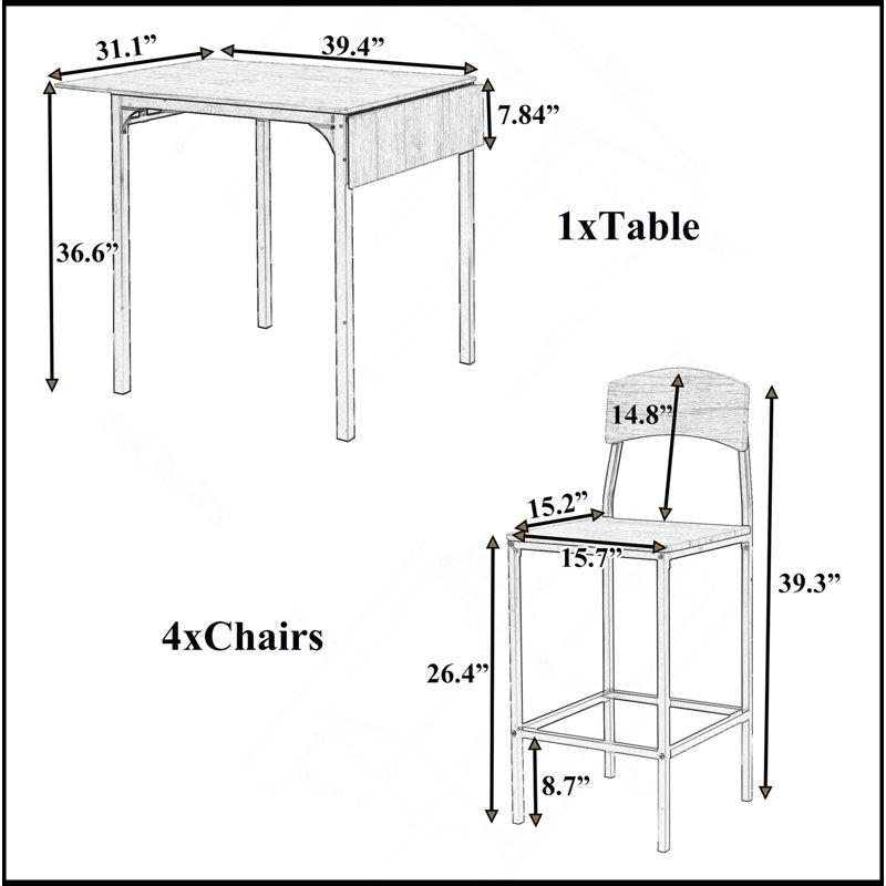Ensemble de table de salle à manger à hauteur de comptoir 5 pièces Farmhouse