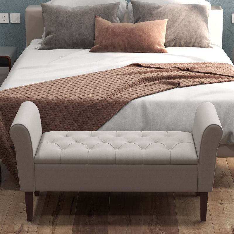 Polyester Tufted Storage Bench, Light Gray, 23.6" H x 48" W x 18.9" D