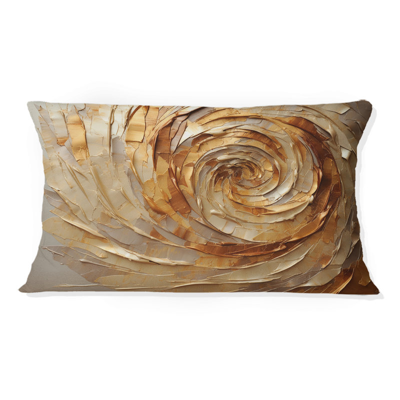 Coussin décoratif brun à motif de moka doré - Spirales abstraites imprimées