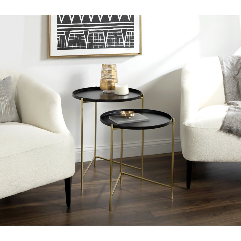 Gwynn Tray Top Nesting Tables, Black Top/Gold Base