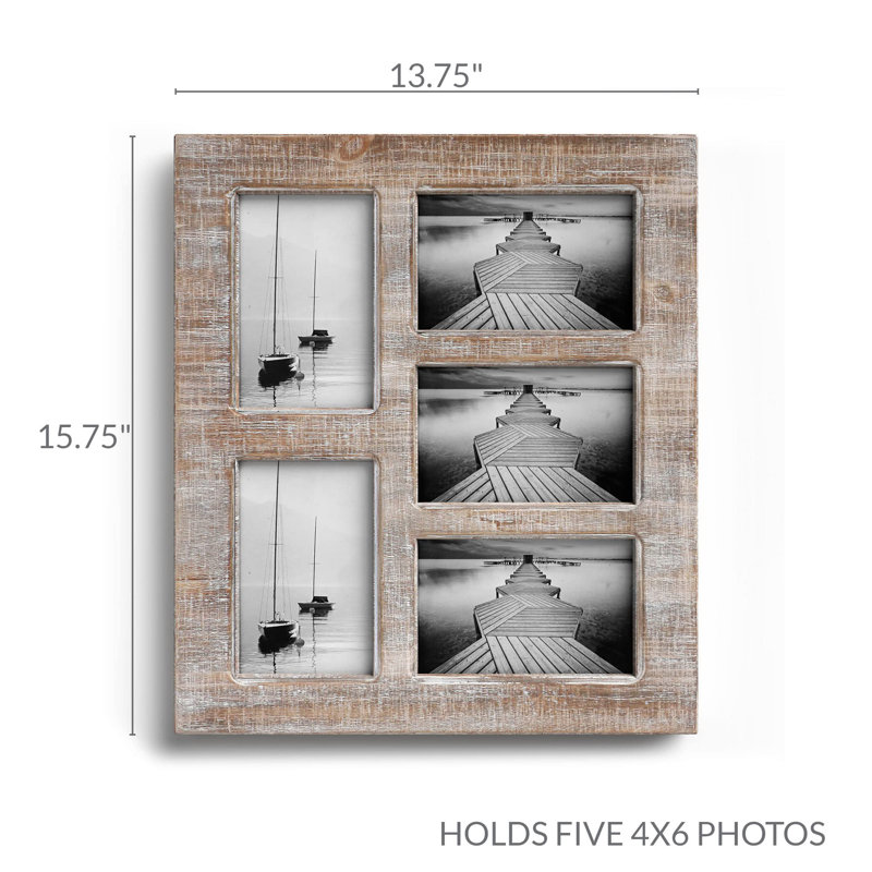 Designs 4X6 Collage Picture Frames, 5 Photo Openings For Multiple Pictures, Distressed Rustic Wood Farmhouse Frame For Wall, 15.75X13.75 (Brown)