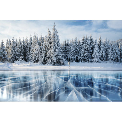 Blue Ice And Cracks On The Surface - Wrapped Canvas Print