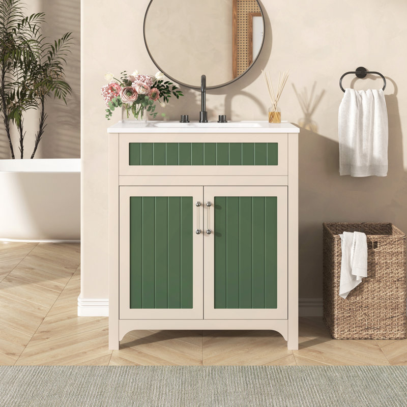 Ensemble de meuble-lavabo 30 po avec lavabo en céramique, armoire de rangement moderne avec cadre réglable en bois massif