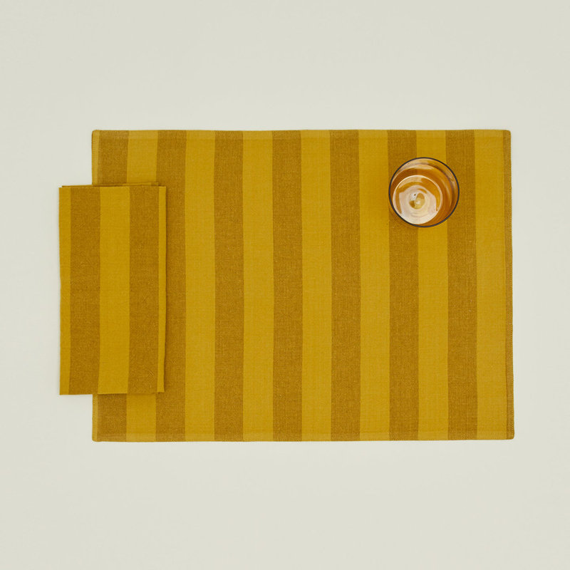 Essential Striped Dinner Napkin - Set Of 4, Mustard/Bronze