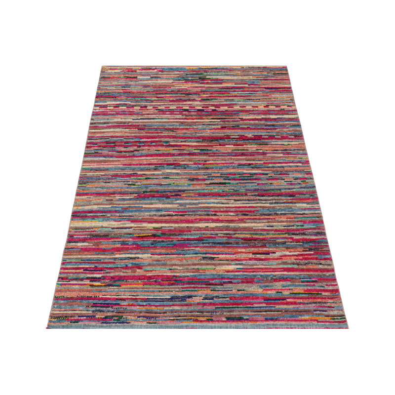 Rug & Kilim’S Moroccan Rug In Pink With Vibrant Polychromatic Stripes, Rectangle 4' x 5'