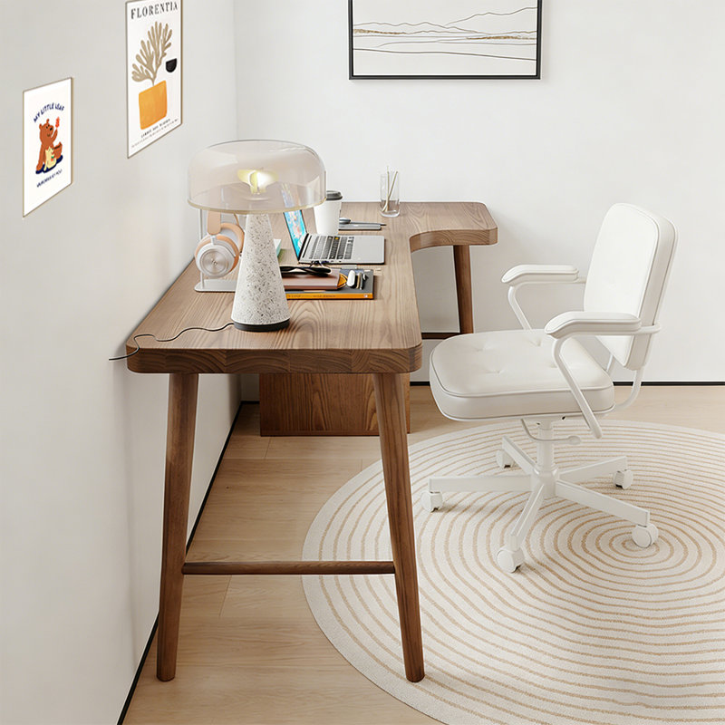 Solid wood Corner desk L-shaped study Desk, Right Hand Return, 29.53" H x 55.12" W x 31.5" D